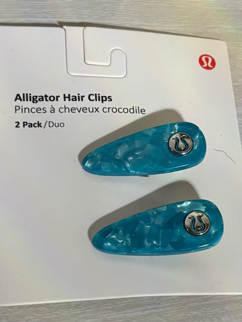 💙 lululemon Alligator Hair Clips 2 Pack Blue Pearlescent NWT
